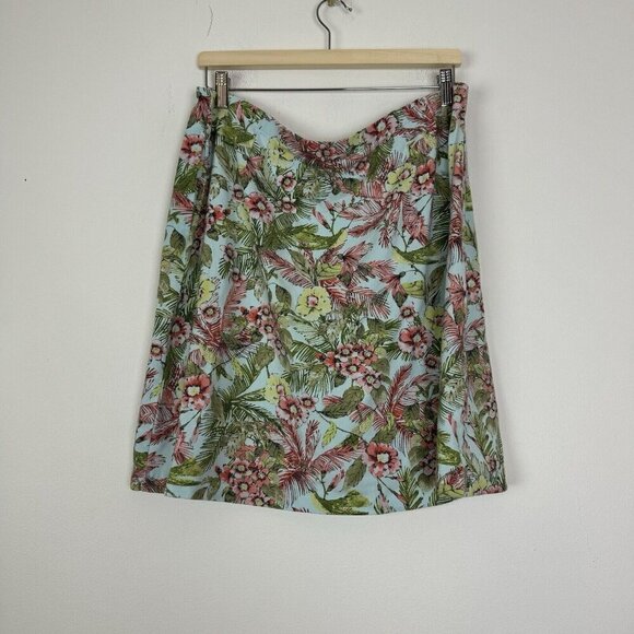 J. Jill Blue Tropical Floral Above Knee Cotton Knit Skirt Elastic Waist Sz Large - Picture 5 of 5